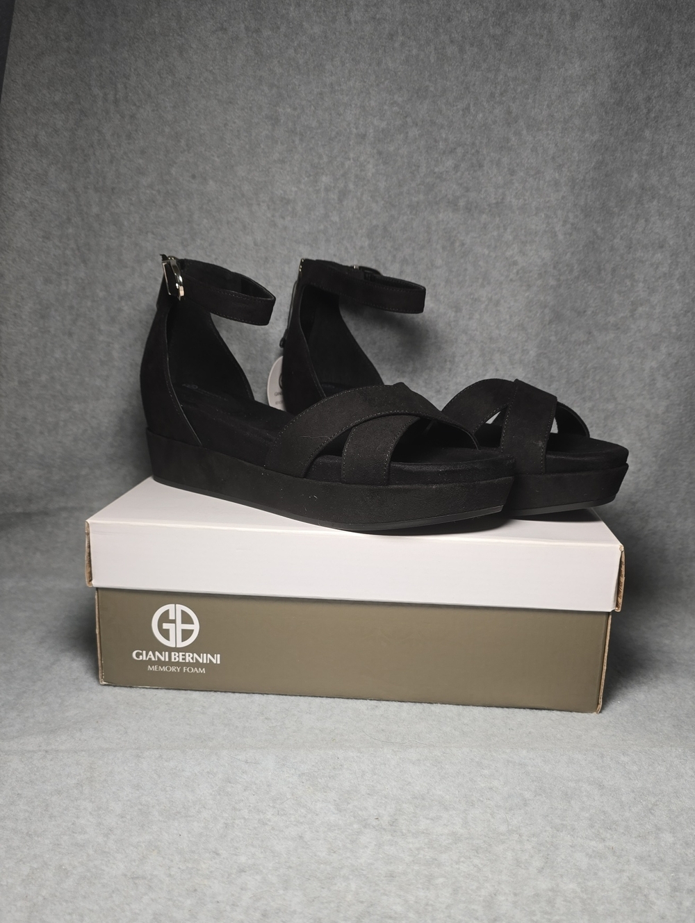 Giani Bernini Black Eviee Memory Foam Ankle-Strap Platform Sandals